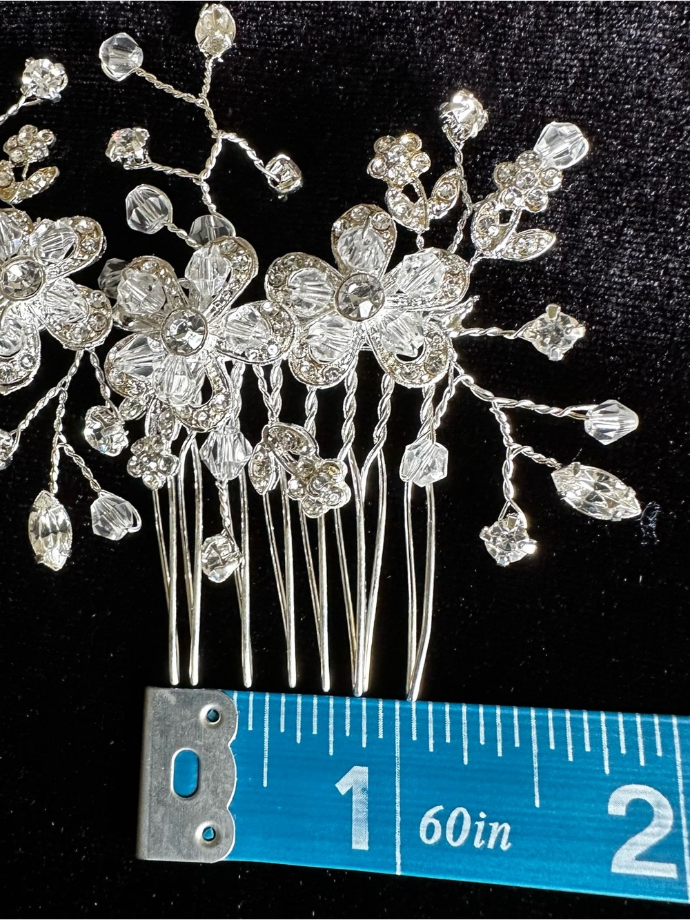 Bridal wedding comb silver tone crystal style rhinestone floral hair headpiece - Picture 7 of 13